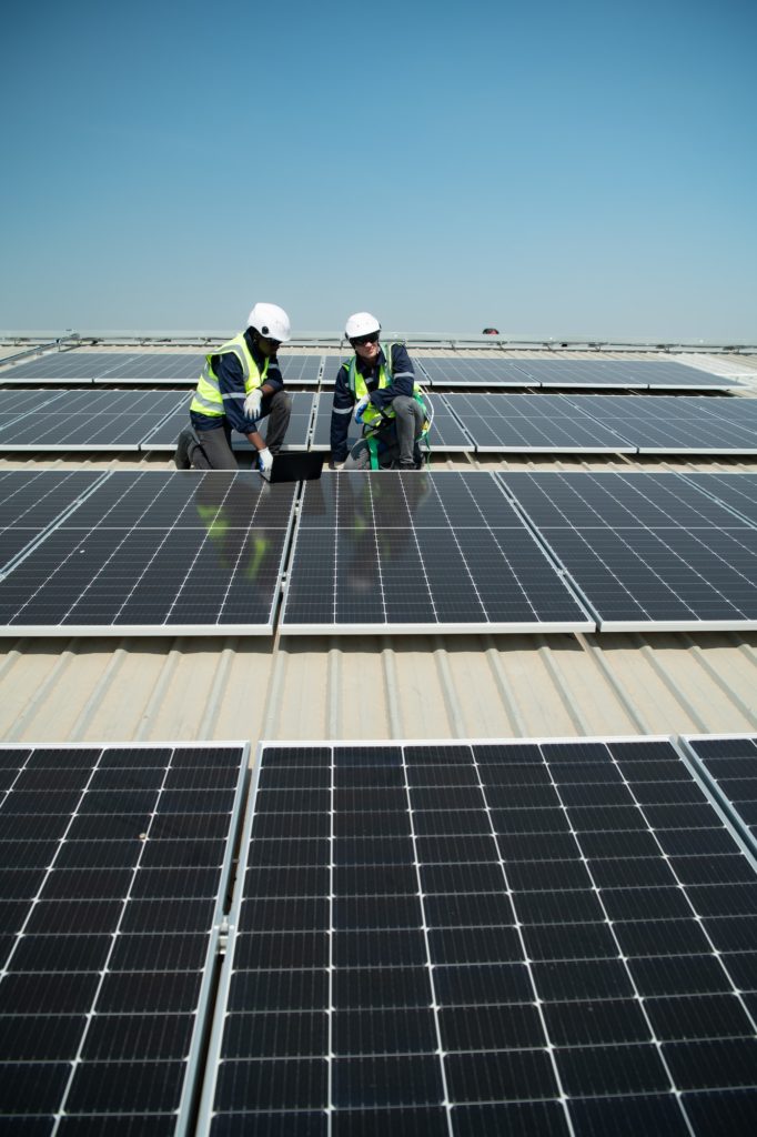 Engineer in charge of solar panel installation The installation of solar energy